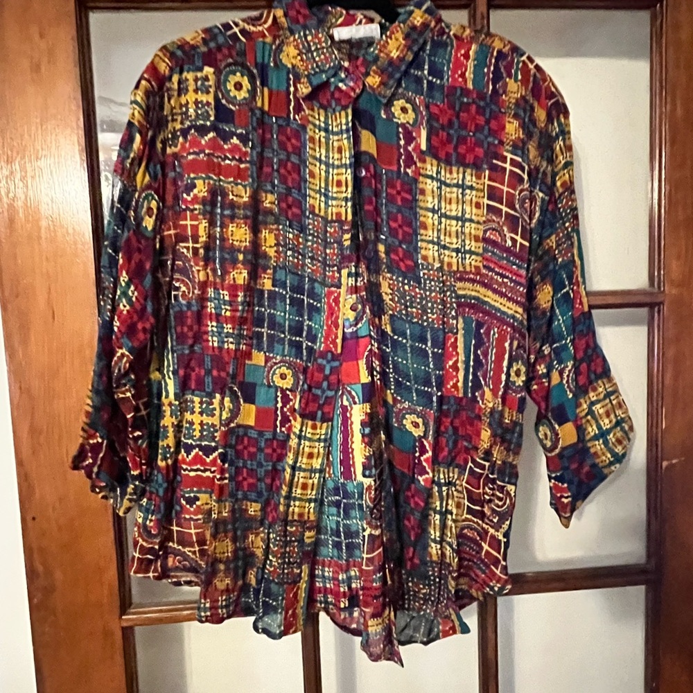Jane Ashley Red and Yellow Oversized Blouse with Peter Pan Collar